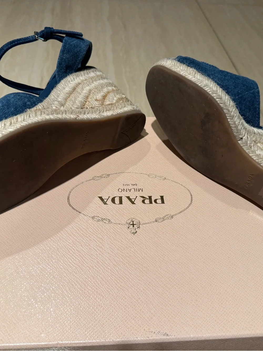 Prada Blue Denim Espadrille Wedge Sandals - Picture 4 of 4